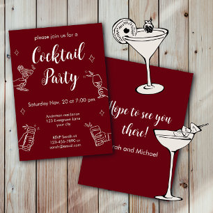 Burgundy Och Vit Minimalistisk Cocktailfest Inbjud Inbjudningar