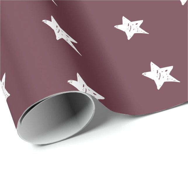 Burgundy och vit stjärnmönster presentpapper (Rullad Hörn)