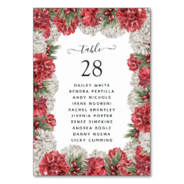 Burgundy och Vita Blommigten Bröllop Bordsnummer