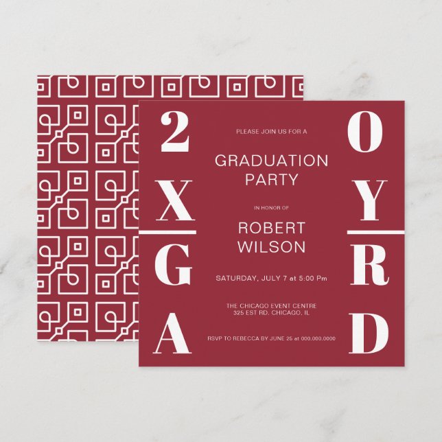 Burgundy och White Bold Typography Studenten Inbjudningar (Fram/baksida)