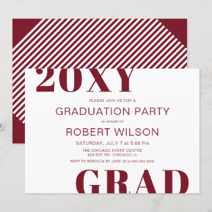 Burgundy och White Bold Typography Studenten Inbjudningar