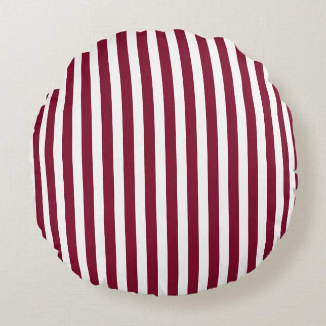 Burgundy och white candy rand rund kudde (Framsidan)