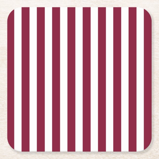 Burgundy och white candy rand underlägg papper kvadrat (Framsidan)