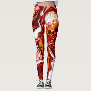 Burgundy och White Digital Fluid Art Leggings