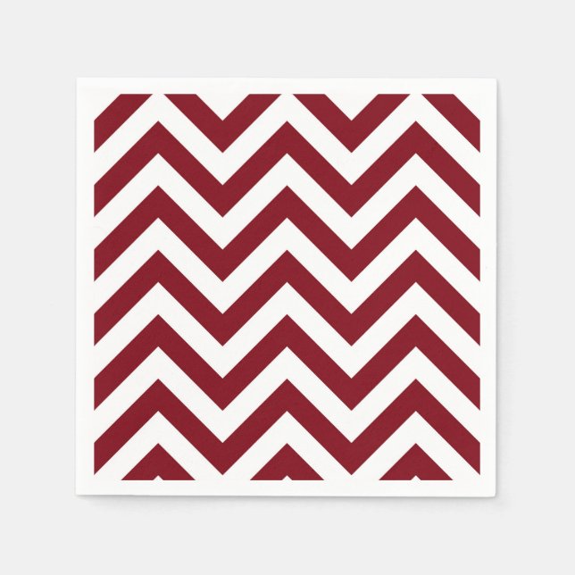 Burgundy och White Large Chevron ZigZag Mönster Pappersservett (Framsidan)