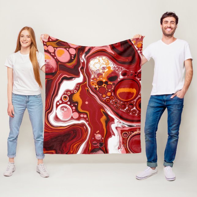 Burgundy och White Marble Fluid Art Fleecefilt (På plats)