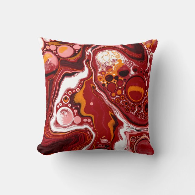 Burgundy och White Marble Fluid Art Kudde (Framsida)