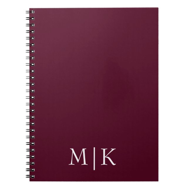 Burgundy och White | Modern Monogram Anteckningsbok (Framsidan)