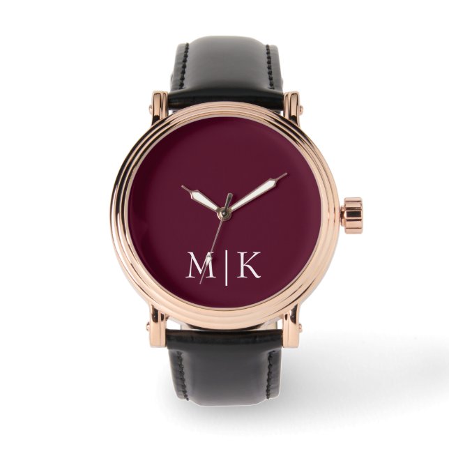 Burgundy och White | Modern Monogram Armbandsur (Framsida)