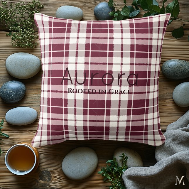 Burgundy och White Play | Anpassningsbar Rustic Ta Kudde (Skapare uppladdad)