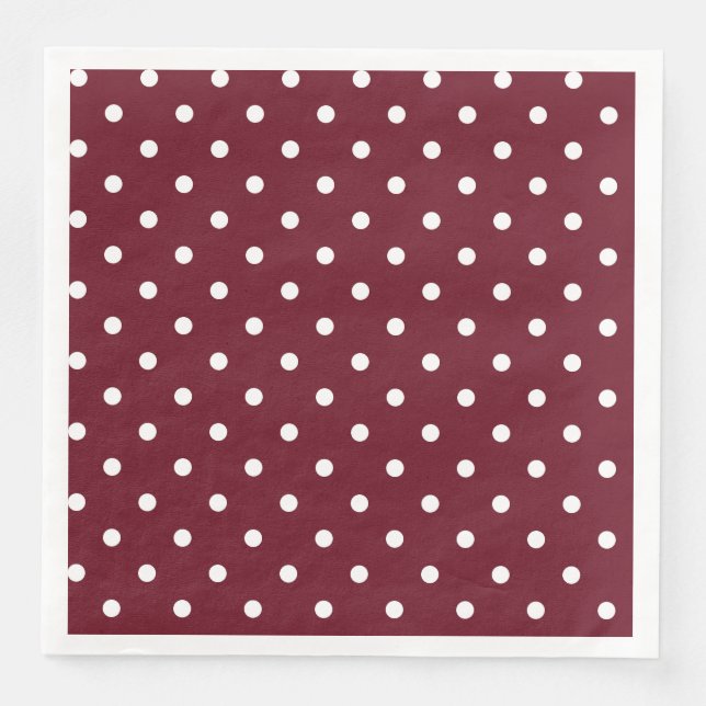 Burgundy och White Polka Dot Mönster Pappersservett (Framsida)