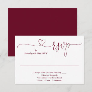 Burgundy och White Script Heart-OSA kort