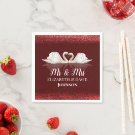 Burgundy och White Thmet med Svanar Bröllop Pappersservett