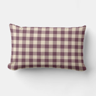 Burgundy Off-White Gingham Mönster Lumbarkudde