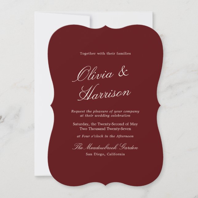 Burgundy Old Money Calligraphy Wedding Invitation Inbjudningar (Framsida)