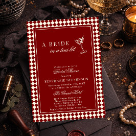Burgundy Old Money Checkered Martini Bridal Shower Inbjudningar