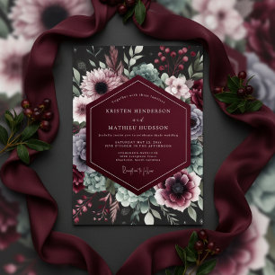 Burgundy Opulent Bloom Bröllop Inbjudningar