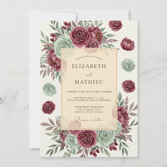 Burgundy Opulent Succulent Wedding Inbjudningar (Framsida)