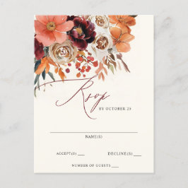 Burgundy Orange Blommig Höstbröllop RSVP Vykort