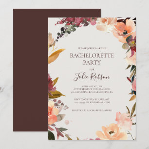 Burgundy Orange Blommigt Beige Bachelorette Part Inbjudningar