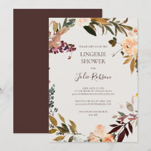 Burgundy Orange Blommigt Beige Lingerie Shower Inbjudningar
