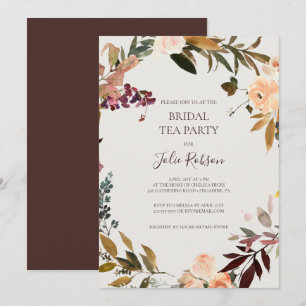 Burgundy Orange Blommigt   Beige Möhippa Tea Party Inbjudningar
