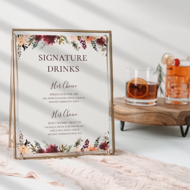 Burgundy Orange Blommigt | Beige Namnteckning Drin Poster (Skapare uppladdad)