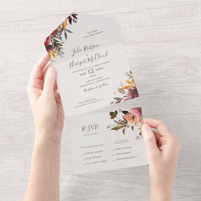 Burgundy Orange Blommigt | Beige Seal and Send (Avrivbar del)