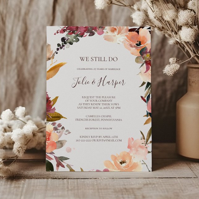 Burgundy Orange Blommigt | Beige Vow Renewal Inbjudningar (Skapare uppladdad)