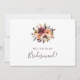 Burgundy Orange Blommigt Bridesmaid Frieri kort