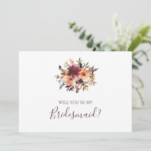 Burgundy Orange Blommigt Bridesmaid Frieri kort