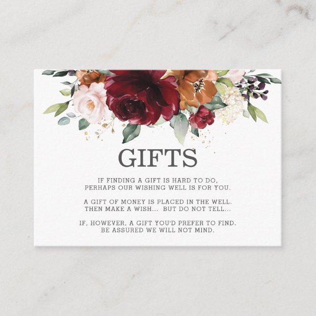 Burgundy  Orange Blommigt Bröllop Wishing well Tilläggskort (Framsida)