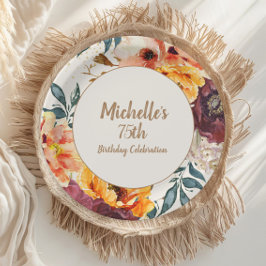 Burgundy Orange Blommigt Guld Glitter 75:e födelse