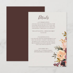 Burgundy Orange Blommigt Information om Beige Tilläggskort