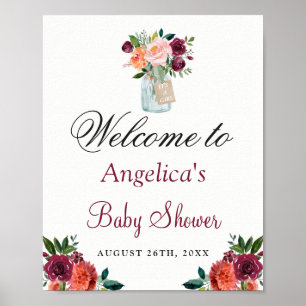 Burgundy Orange blommigt Mason Burk Baby Shower Si Poster