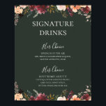 Burgundy Orange Blommigt | NAMNTECKNING GRÖNT Poster<br><div class="desc">Den här burgundära orangens blommigt | poster drycker som namnteckning grönt är perfekt för ditt , mörk grönt och guld trädgårdsbröllop. Utformningen har en krans eller bukett med minimalistisk vattenfärgspersika, dammig ro, lila och ljusa rosa blommigtar tillsammans med koppar, evergreen, gult och rost färgad grey. Blommorna i den här designen...</div>
