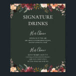 Burgundy Orange Blommigt | NAMNTECKNING GRÖNT Poster<br><div class="desc">Den här burgundära orangens blommigt | poster drycker som namnteckning grönt är perfekt för ditt , mörk grönt och guld trädgårdsbröllop. Utformningen har en krans eller bukett med minimalistisk vattenfärgspersika, dammig ro, lila och ljusa rosa blommigtar tillsammans med koppar, evergreen, gult och rost färgad grey. Blommorna i den här designen...</div>