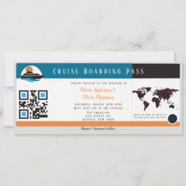 Burgundy Orange Blue Cruise Boarding Pass Bröllop Inbjudningar