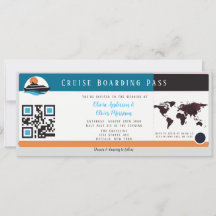 Burgundy Orange Blue Cruise Boarding Pass Bröllop