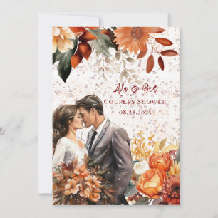 Burgundy Orange Bride Groom Bröllop Par Shower Inbjudningar
