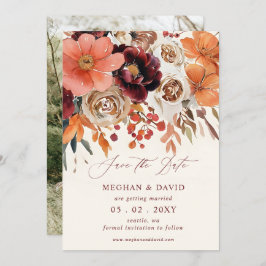 Burgundy Orange Floral Fall Photo Spara Datumet