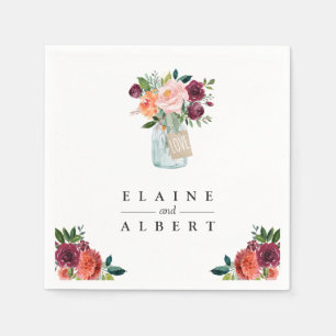 Burgundy Orange Flowers Mason Burk Bröllop Papper Pappersservett