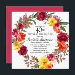 Burgundy Orange Gult Blommigt Utandning 40 födelse Inbjudningar<br><div class="desc">Hugga en speciell person med den här elegantens 40:e inbjudan till födelsedagspartiet. Blommor skapar en vacker vattenfärgsmand.</div>
