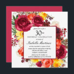 Burgundy Orange Gult Rosa Blommigt 30års födelseda Inbjudningar<br><div class="desc">Härda en speciell person med den här elegant 30års födelsedag-inbjudan. Blommor skapar en vacker vattenfärgsmand.</div>