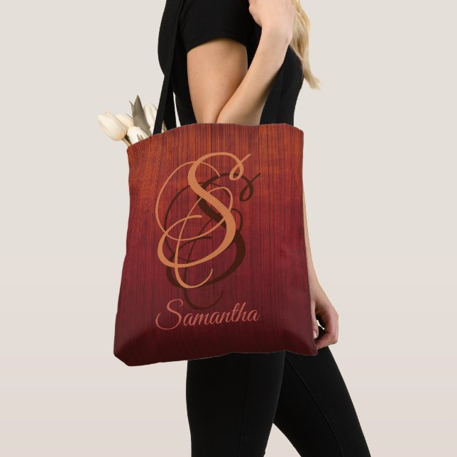 Burgundy Orange Red rustic monogram ombre stripe Tygkasse (Närbild)