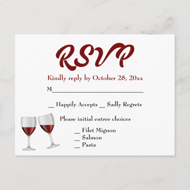 Burgundy OSA Champagne Vin Glass Bröllop Inbjudan Vykort (Framsida)