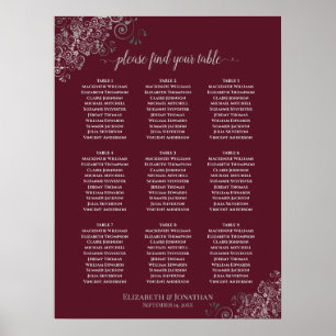 Burgundy över sittplatserna Silver vid Lacy Bord B Poster