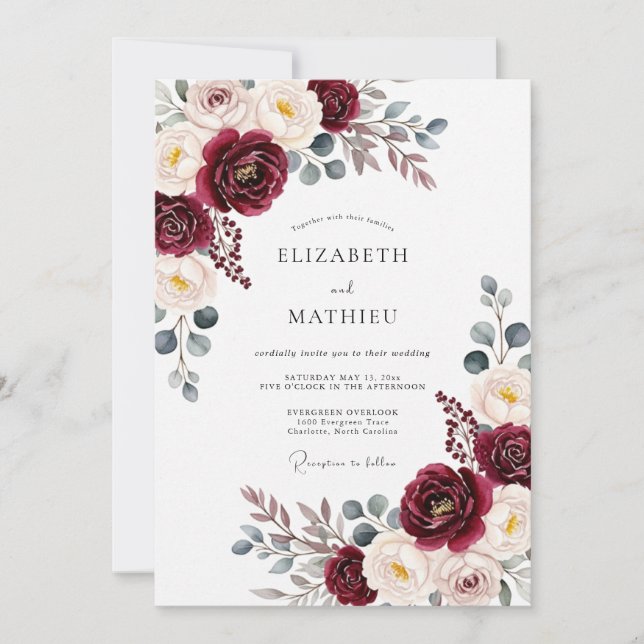 Burgundy Painterly Bloom Romance Wedding Inbjudningar (Framsida)