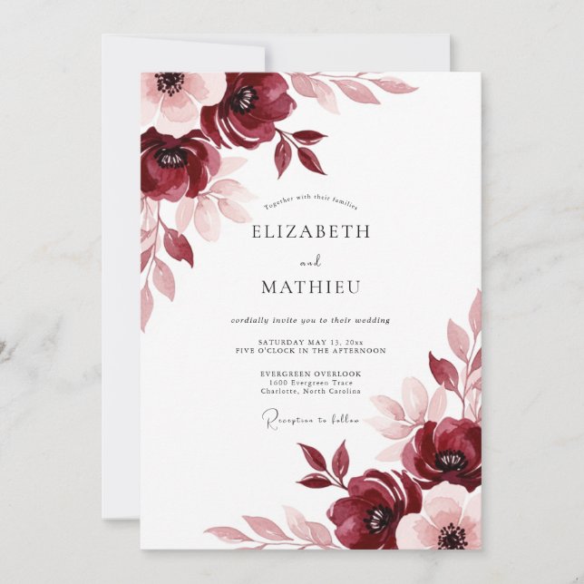 Burgundy Painterly Meadow Wedding Inbjudningar (Framsida)