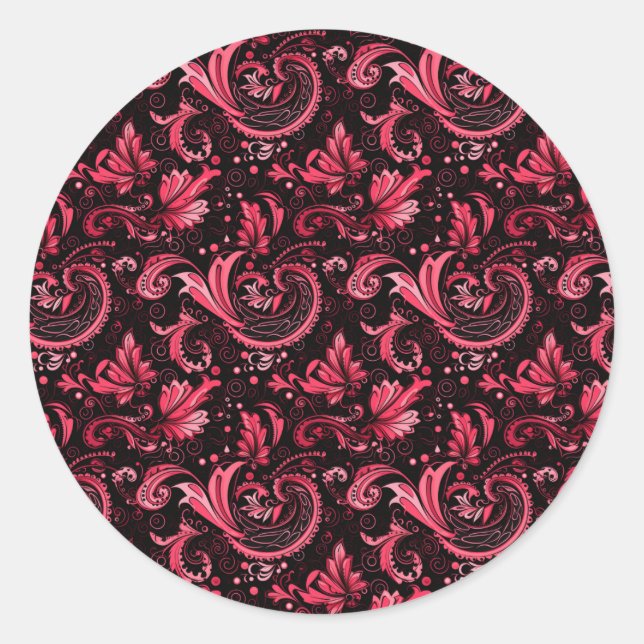 Burgundy Paisley Stickers Runt Klistermärke (Framsida)
